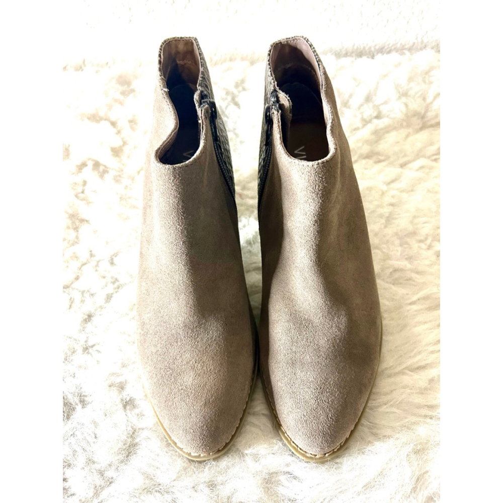 Vionic Ankle Boots 322 BROMLEY Suede Faux Snake Women Size 7 TAN Booties.